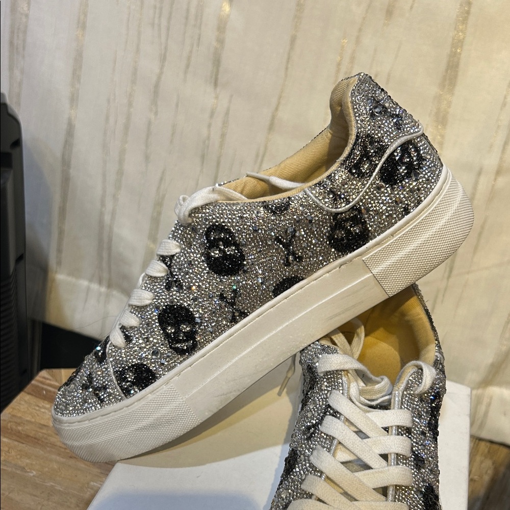 Betsey Johnson Silver Skull Glitter Sneakers - Picture 3 of 5